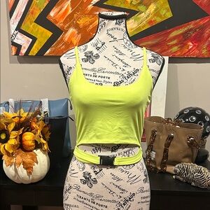 Neon Yellow Women's with sexy belt strap over belly Tank Top nwot size small